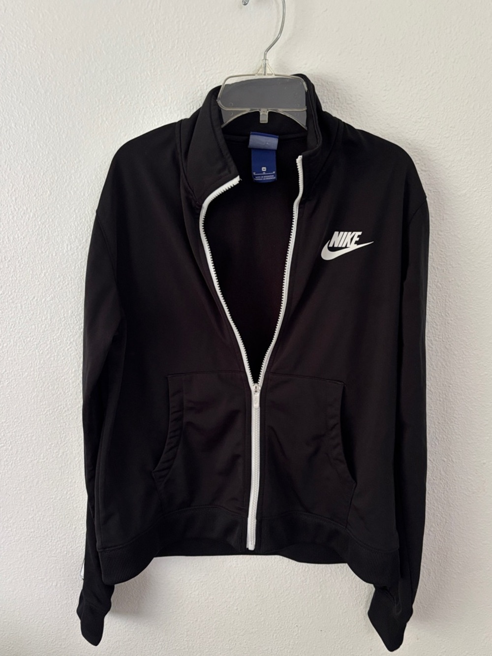 Nike Black Track Jacket with White Logo and Zipper Medium Womens